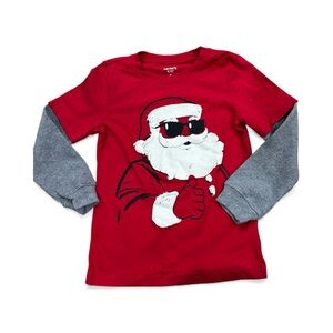 Carter's Red/Gray Puffy Beard Santa Long Sleeve Tee- Sz 5